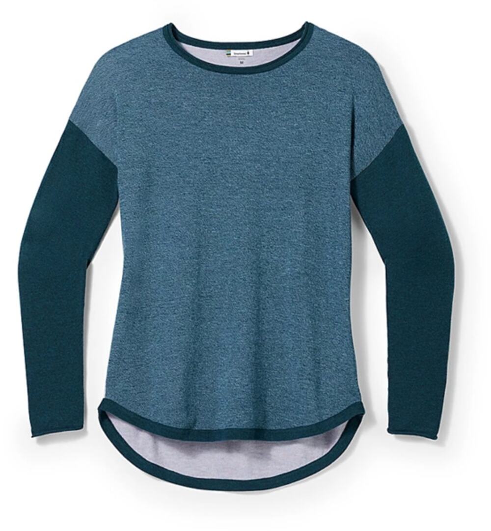 SMARTWOOL Women's Shadow Pine Colorblock Sweater in Green Gray
